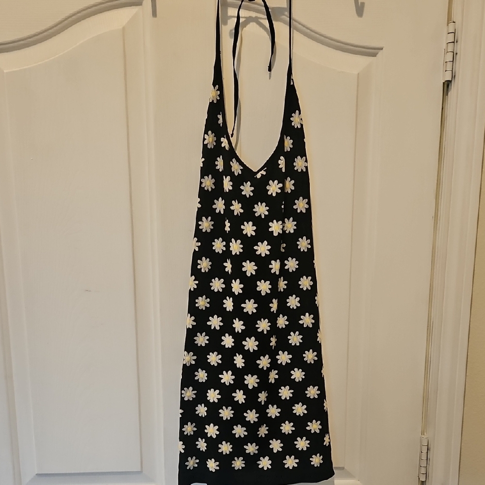 Black Floral Halter Dress